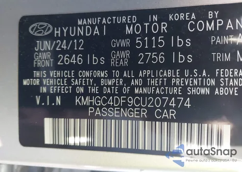 2012 Hyundai Genesis 4.6 z USA, uszkodzony, nr VIN KMHGC4DF9CU207474